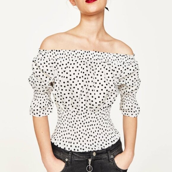 Zara Polka Dot Off the Shoulder Bodysuit - Picture 1 of 7